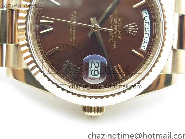 Best AAA Replica Sites A 228239 New 904 Dial on 40mm RG President QuickDry Dial BP Brown 2824 Bracelet Roman Day-Date RG Version 0110